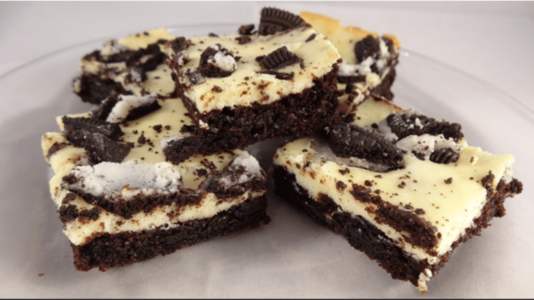 Cutting the mouth-watering cookies and cream brownies into even squares.